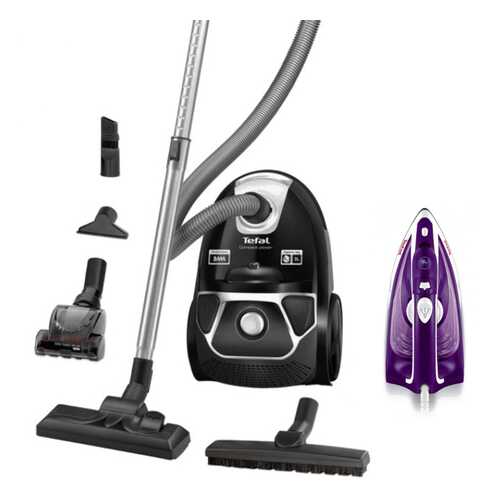 Комплект Пылесос Tefal Compact Power TW3985EA Black + Утюг Tefal FV1844E0 White/Purple в ТехноПоинт